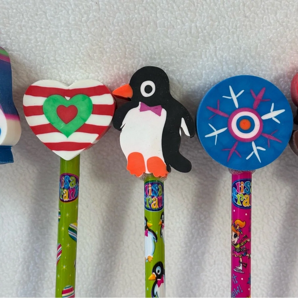 Rare Vintage New Lot of 13 Lisa Frank Holiday Pencils with fun eraser toppers